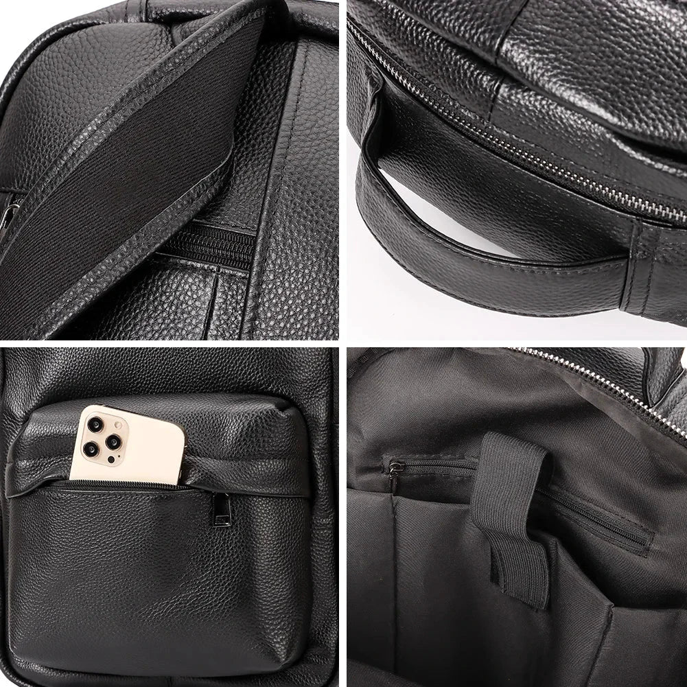 Mochila de Cuero Capa Superior para Hombres y Escolares Capacidad Portátil by MISS BOLSOS