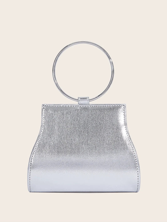 Banquet Bag Wedding Fashion Handbag Silver Artificial Leather Handmade Diamond Chain Bag for Women by MISS BOLSOS