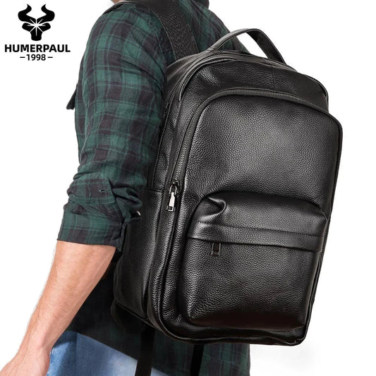 Mochila de Cuero Capa Superior para Hombres y Escolares Capacidad Portátil by MISS BOLSOS