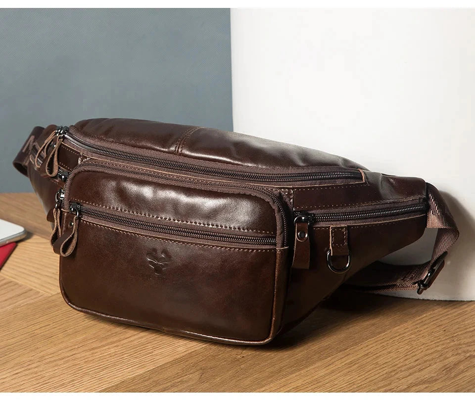 Riñonera De Cuero Genuino Para Hombres Teléfono Funda Multifuncional Exterior by MISS BOLSOS