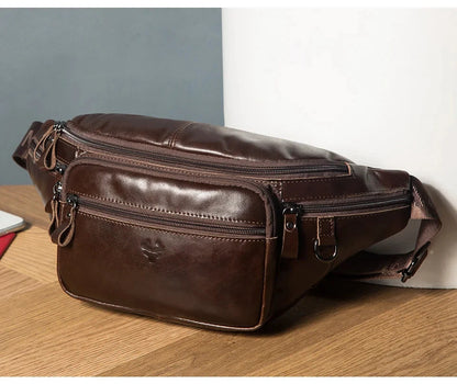 Riñonera De Cuero Genuino Para Hombres Teléfono Funda Multifuncional Exterior by MISS BOLSOS