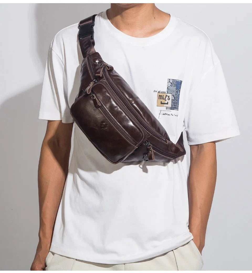 Riñonera De Cuero Genuino Para Hombres Teléfono Funda Multifuncional Exterior by MISS BOLSOS