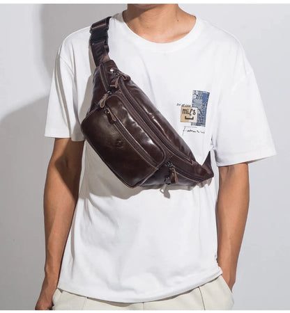 Riñonera De Cuero Genuino Para Hombres Teléfono Funda Multifuncional Exterior by MISS BOLSOS