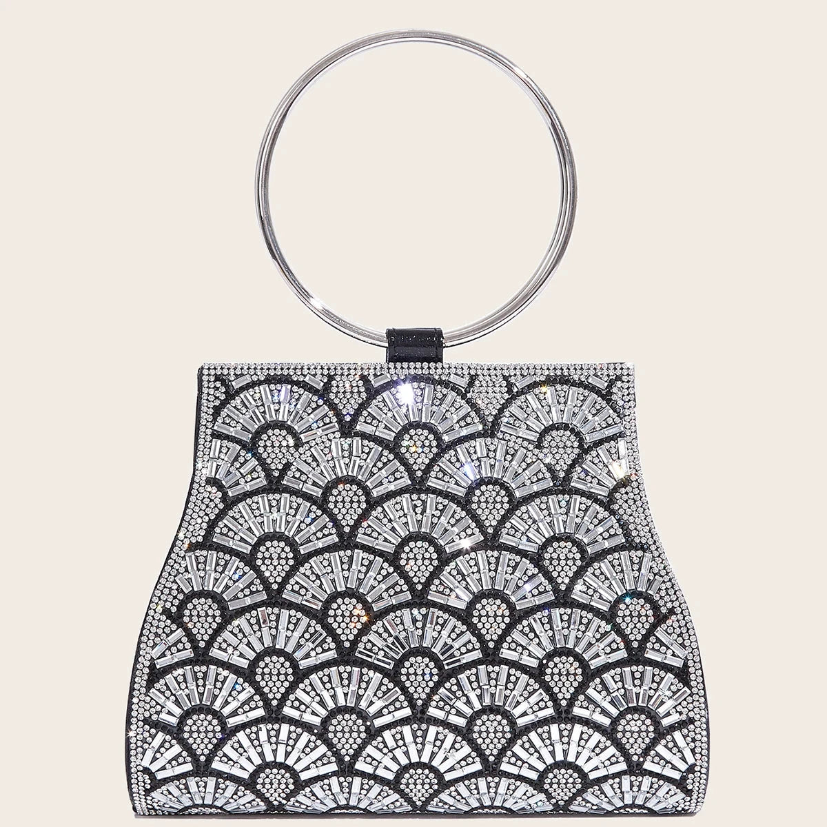 Banquet Bag Wedding Fashion Handbag Silver Artificial Leather Handmade Diamond Chain Bag for Women by MISS BOLSOS