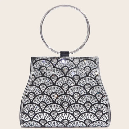 Banquet Bag Wedding Fashion Handbag Silver Artificial Leather Handmade Diamond Chain Bag for Women by MISS BOLSOS