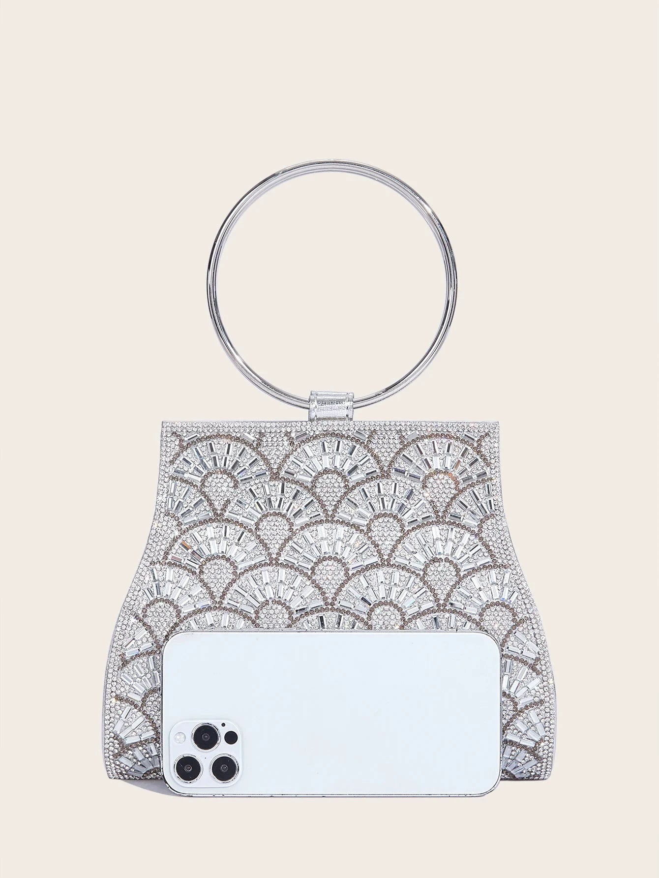 Banquet Bag Wedding Fashion Handbag Silver Artificial Leather Handmade Diamond Chain Bag for Women by MISS BOLSOS