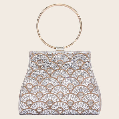 Banquet Bag Wedding Fashion Handbag Silver Artificial Leather Handmade Diamond Chain Bag for Women by MISS BOLSOS