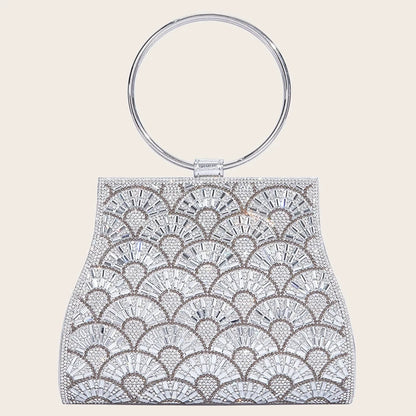 Banquet Bag Wedding Fashion Handbag Silver Artificial Leather Handmade Diamond Chain Bag for Women by MISS BOLSOS