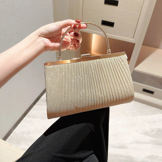 Women's Classic Pleated Evening Bag Handbag Sparkling Party Bag Evening Bag Dress Bag Prom Handbag Chain Bag by MISS BOLSOS