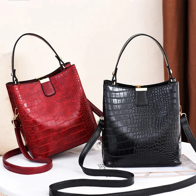 Crocodile Pattern Bucket Shoulder Bag For Women Fashion Brands Female Handbag Large Capacity Lady Crossbody Bag Handbag Purse by MISS BOLSOS