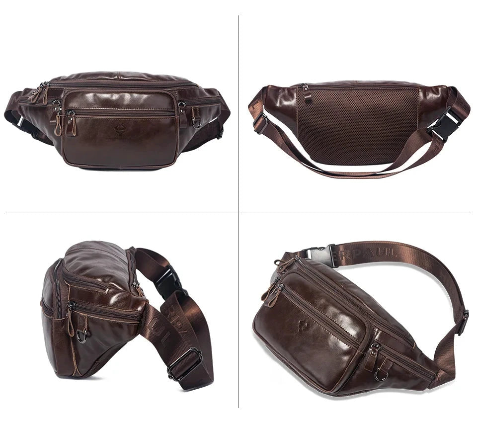 Riñonera De Cuero Genuino Para Hombres Teléfono Funda Multifuncional Exterior by MISS BOLSOS