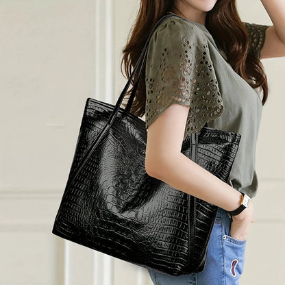 Luxury Women's Shoulder Bag Large Capacity Crocodile Pattern Tote Handbag For Women Shopping Bag by MISS BOLSOS