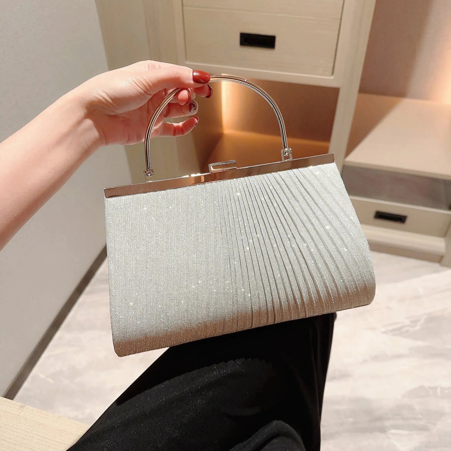 Women's Classic Pleated Evening Bag Handbag Sparkling Party Bag Evening Bag Dress Bag Prom Handbag Chain Bag by MISS BOLSOS