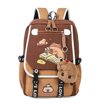 Mochila Escolar Capybara Para Adolescentes Niños Con Llavero De Felpa by MISS BOLSOS