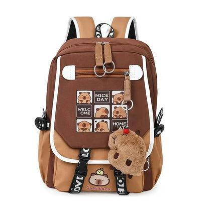 Mochila Escolar Capybara Para Adolescentes Niños Con Llavero De Felpa by MISS BOLSOS