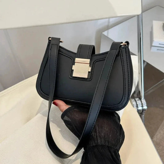 Women Vintage Handbag Brown PU Leather Gold Buckle Trendy Underarm Shoulder Bag Solid Color Handbag Women Luxury Simple Tote Bag by MISS BOLSOS