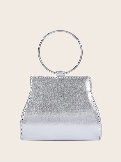 Banquet Bag Wedding Fashion Handbag Silver Artificial Leather Handmade Diamond Chain Bag for Women by MISS BOLSOS