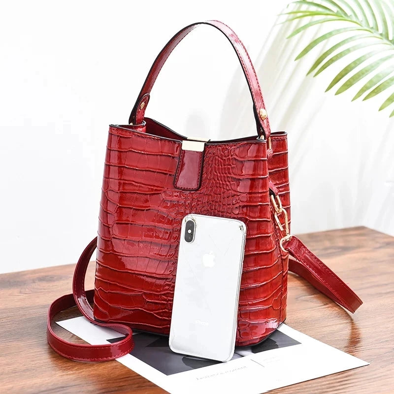 Crocodile Pattern Bucket Shoulder Bag For Women Fashion Brands Female Handbag Large Capacity Lady Crossbody Bag Handbag Purse by MISS BOLSOS