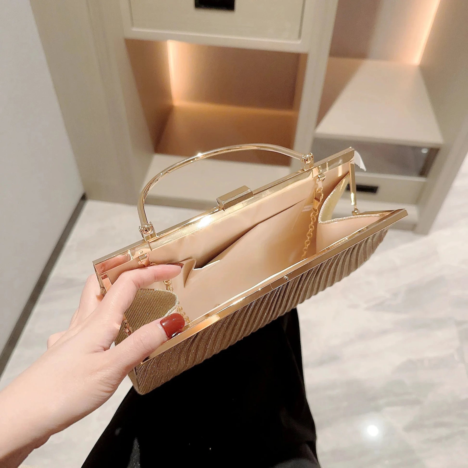 Women's Classic Pleated Evening Bag Handbag Sparkling Party Bag Evening Bag Dress Bag Prom Handbag Chain Bag by MISS BOLSOS